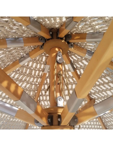 Wooden Beech UMBRELLA D250cm, Macrame Knitted Beige