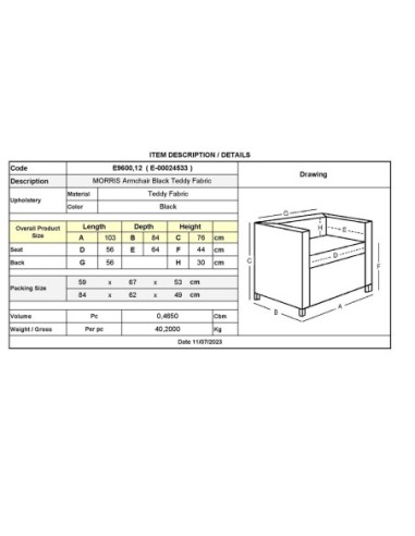 MORRIS Armchair Black Teddy Fabric