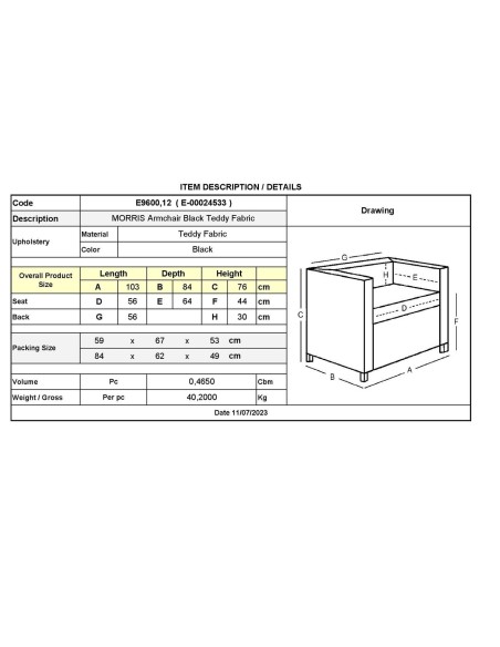 MORRIS Armchair Black Teddy Fabric