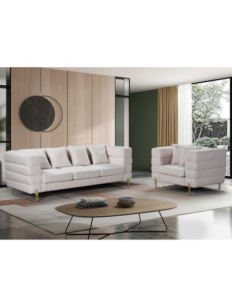 MORRIS Sofa 3-Seater White Teddy Fabric