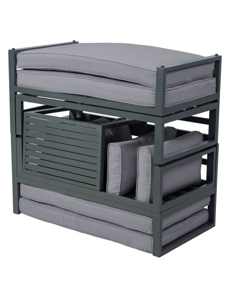 ORBEA Set Καθιστικό Κήπου ALU Ανθρακί, Καναπές 4Θ+2 Πάγκοι+ Τραπέζι, Μαξιλάρι Γκρι Σκούρο