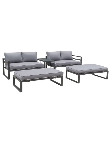 ORBEA Set Καθιστικό Κήπου ALU Ανθρακί, Καναπές 4Θ+2 Πάγκοι+ Τραπέζι, Μαξιλάρι Γκρι Σκούρο