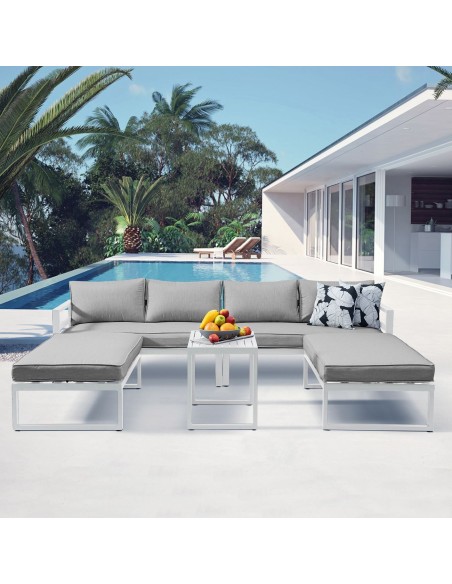 ORBEA Set Καθιστικό Κήπου ALU Άσπρο, Καναπές 4Θ+2 Πάγκοι+ Τραπέζι, Μαξιλάρι Μπεζ