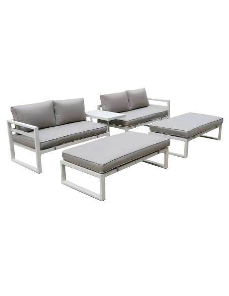 ORBEA Set Καθιστικό Κήπου ALU Άσπρο, Καναπές 4Θ+2 Πάγκοι+ Τραπέζι, Μαξιλάρι Μπεζ