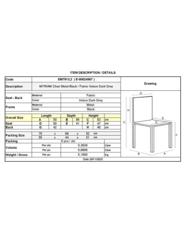 MYRIAM Chair Metal Black-Fabric...