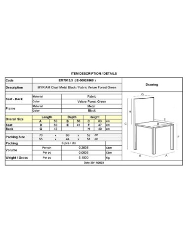 MYRIAM Chair Metal Black-Fabric...