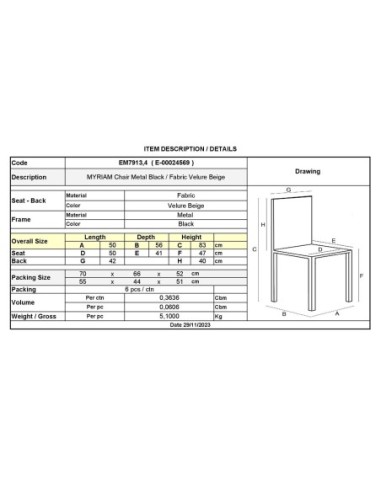 MYRIAM Chair Metal Black-Fabric...