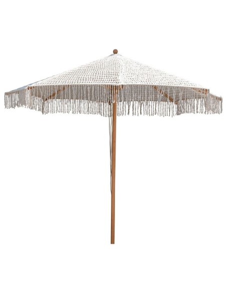 Wooden Beech UMBRELLA D300cm, Macrame Knitted Beige