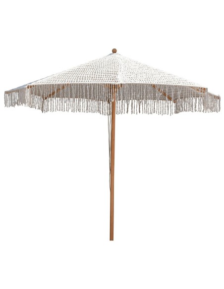 Wooden Beech UMBRELLA D300cm, Macrame Knitted Beige