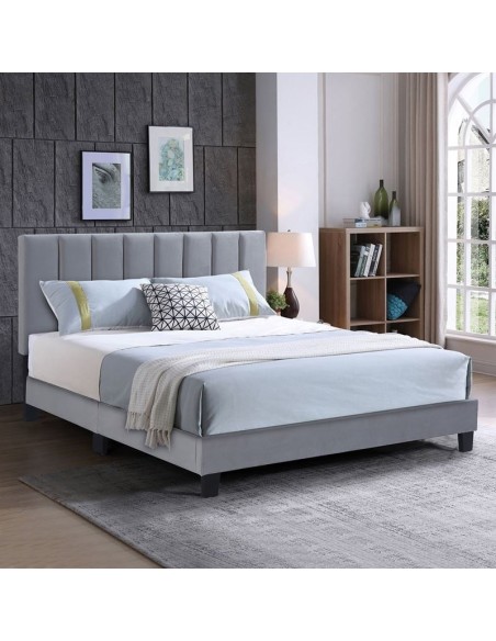 ALLEGRO Κρεβάτι Διπλό 140x190cm, Ύφασμα Γκρι, με Κεφαλάρι πολλαπλών θέσεων