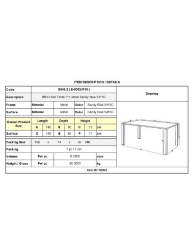 BRIO Flat Table-Pro 140x80cm Metal...