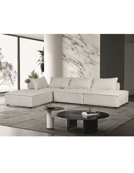 LARRY Multifunctional Corner Sofa, Fabric Ecru