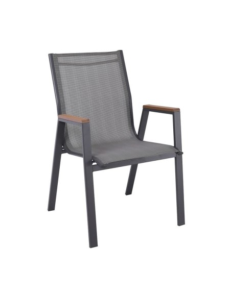 VIRNA Armchair Metal Dark Grey-Textilene Grey-Polywood Natural