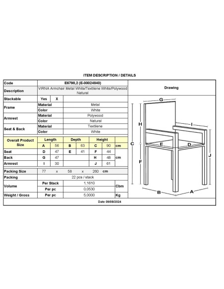 VIRNA Armchair Metal White-Textilene White-Polywood Natural