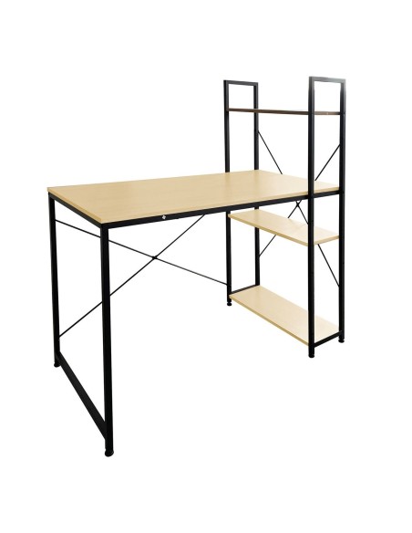 ΓΡΑΦΕΙΟ Η-Υ με 4 Ράφια Μέταλλο Βαφή Μαύρο, Melamine Beech