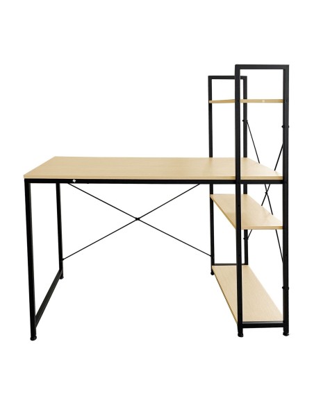 ΓΡΑΦΕΙΟ Η-Υ με 4 Ράφια Μέταλλο Βαφή Μαύρο, Melamine Beech