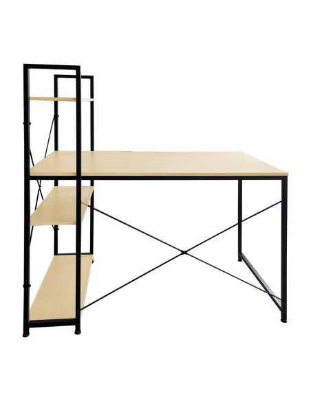 ΓΡΑΦΕΙΟ Η-Υ με 4 Ράφια Μέταλλο Βαφή Μαύρο, Melamine Beech