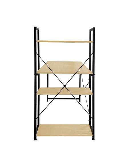 ΓΡΑΦΕΙΟ Η-Υ με 4 Ράφια Μέταλλο Βαφή Μαύρο, Melamine Beech