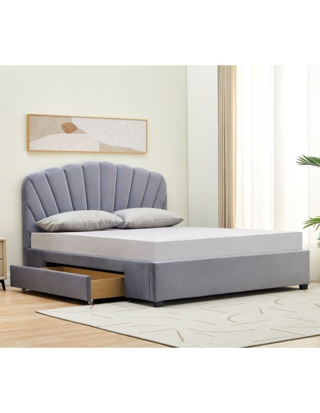 ARIEL Κρεβάτι Διπλό για Στρώμα 160x200cm, με Αποθηκευτικό Συρτάρι, Velure Απόχρωση Γκρι