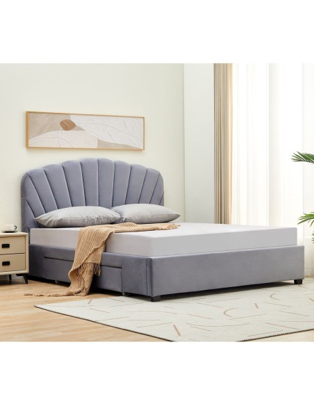 ARIEL Κρεβάτι Διπλό για Στρώμα 160x200cm, με Αποθηκευτικό Συρτάρι, Velure Απόχρωση Γκρι