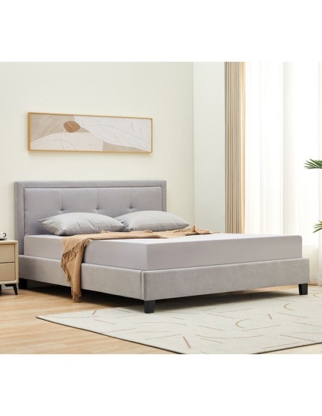 BECO Κρεβάτι Διπλό για Στρώμα 150x200cm, Ύφασμα Ανοιχτό Γκρι
