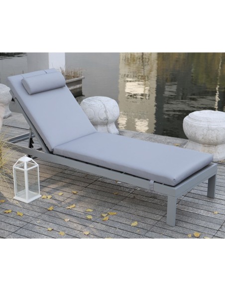 SUNLOUNGER Μαξιλάρι Ξαπλώστρας με Προσκέφαλο, Ύφασμα Water Repellent Γκρι, Φερμουάρ