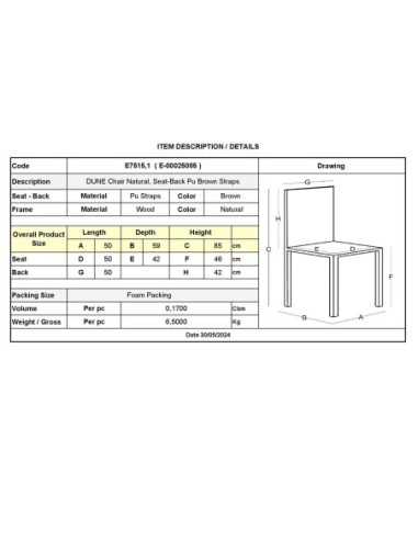 DUNE Καρέκλα Τραπεζαρίας, Ξύλο...