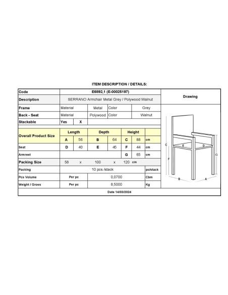 SERRANO Armchair Metal Sand Beige-Polywood Walnut