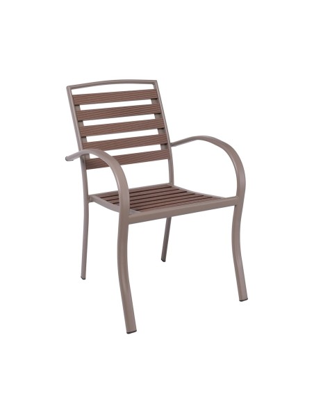 SERRANO Set Κήπου: Τραπέζι + 4 Πολυθρόνες, Μέταλλο Βαφή Sand Beige, Polywood Καρυδί