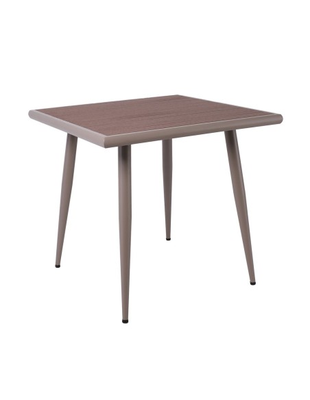 SERRANO Set Κήπου: Τραπέζι + 4 Πολυθρόνες, Μέταλλο Βαφή Sand Beige, Polywood Καρυδί