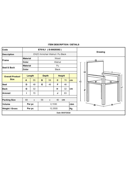 ENZO Armchair Walnut-Pu Black