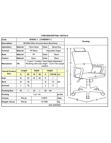 BF3050 Office Armchair Mesh Black-Grey