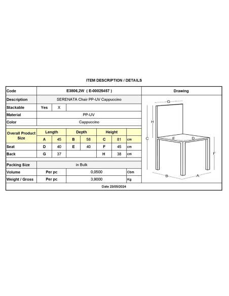 SERENATA Καρέκλα, Στοιβαζόμενη PP - UV Cappuccino