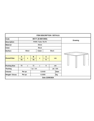 PARK Τραπέζι Μέταλλο Βαφή Μαύρο