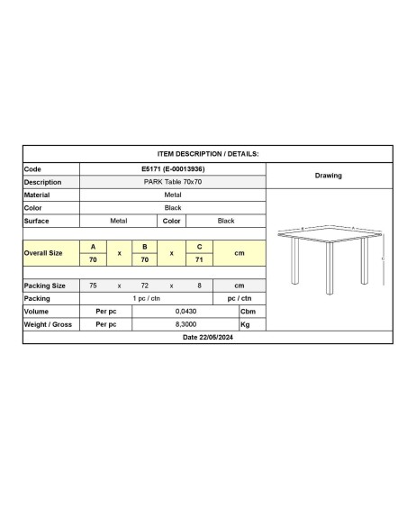 PARK Τραπέζι Μέταλλο Βαφή Μαύρο