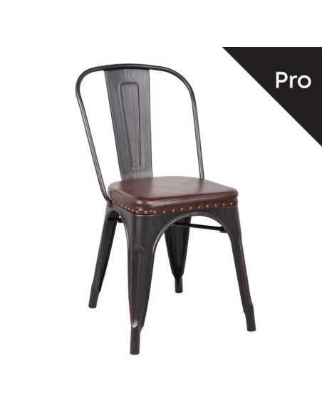 RELIX Καρέκλα-Pro, Στοιβαζόμενη, Μέταλλο Βαφή Antique Black, Pu Σκούρο Καφέ