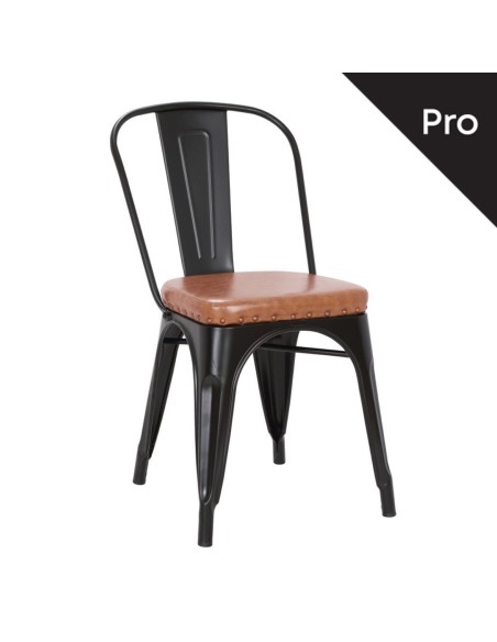 RELIX Καρέκλα-Pro, Στοιβαζόμενη, Μέταλλο Βαφή Μαύρο Matte, Pu Camel