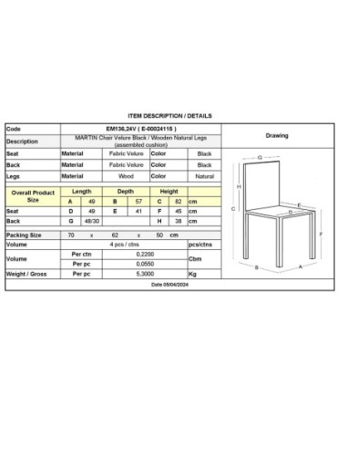 MARTIN Chair Velure Black - assembled...