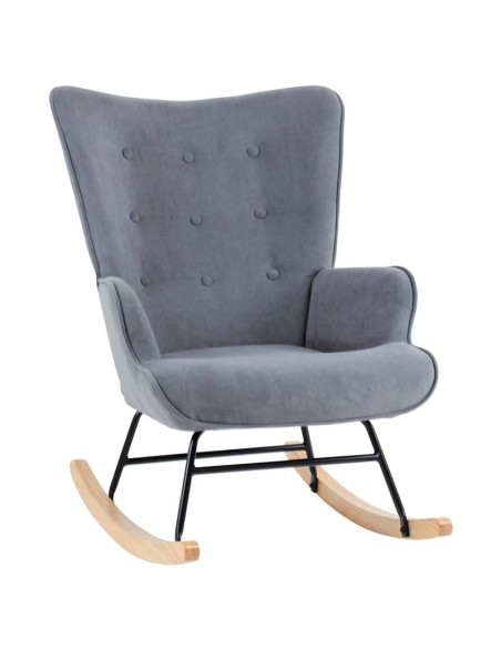 ALMA Rocking Armchair Velure Grey-Black Frame-Natural Base (K-D)