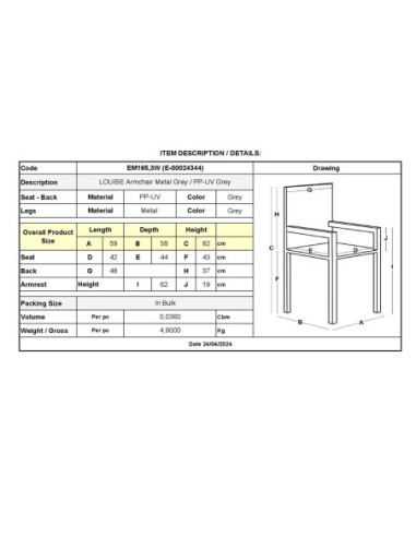 LOUISE Πολυθρόνα Μέταλλο Βαφή Γκρι,...