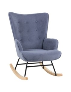 ALMA Rocking Πολυθρόνα Μπερζέρα Καθιστικού, Ύφασμα Velure Μπλε, Βάση Μαύρο-Φυσικό