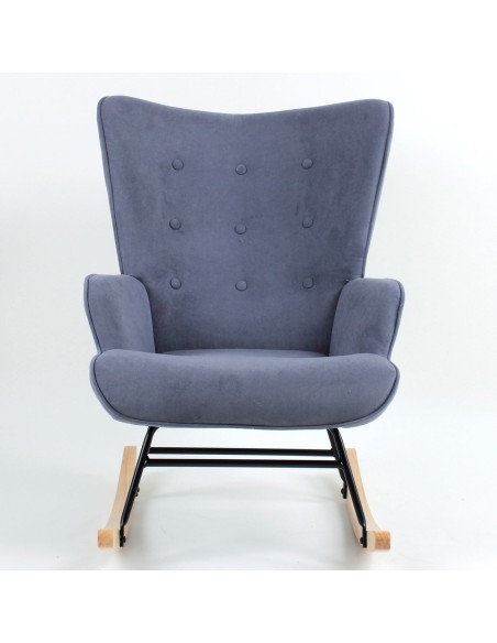 ALMA Rocking Πολυθρόνα Μπερζέρα Καθιστικού, Ύφασμα Velure Μπλε, Βάση Μαύρο-Φυσικό