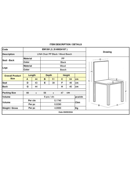 LINA Chair PP Black (Wooden Beech Legs)