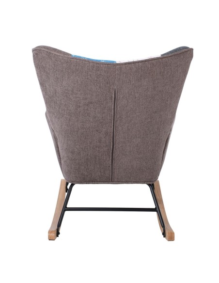 ALMA Rocking Πολυθρόνα Μπερζέρα Καθιστικού, Ύφασμα Patchwork, Βάση Μαύρο-Φυσικό