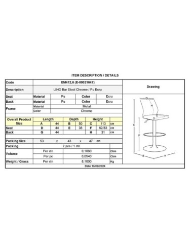 LINO Bar Stool Chrome-Pu Ecru