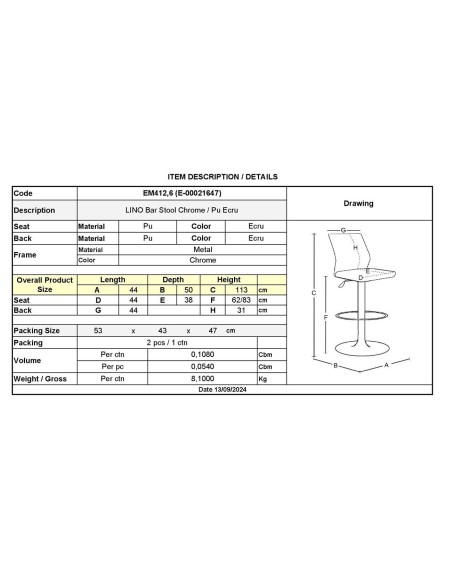 LINO Bar Stool Chrome-Pu Ecru