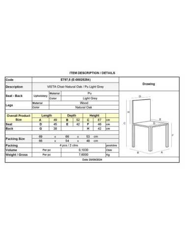 VISTA Chair Natural Oak, Pu Light Grey