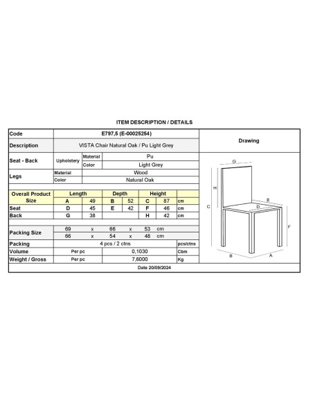VISTA Chair Natural Oak, Pu Light Grey