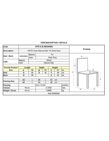 VISTA Chair Natural Oak, Pu Dark Grey