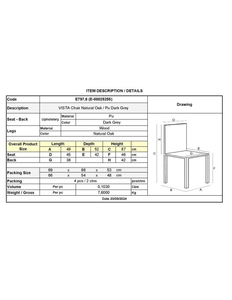VISTA Chair Natural Oak, Pu Dark Grey